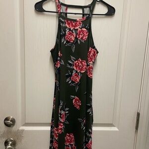 Floral Green and Pink Halter Dress
